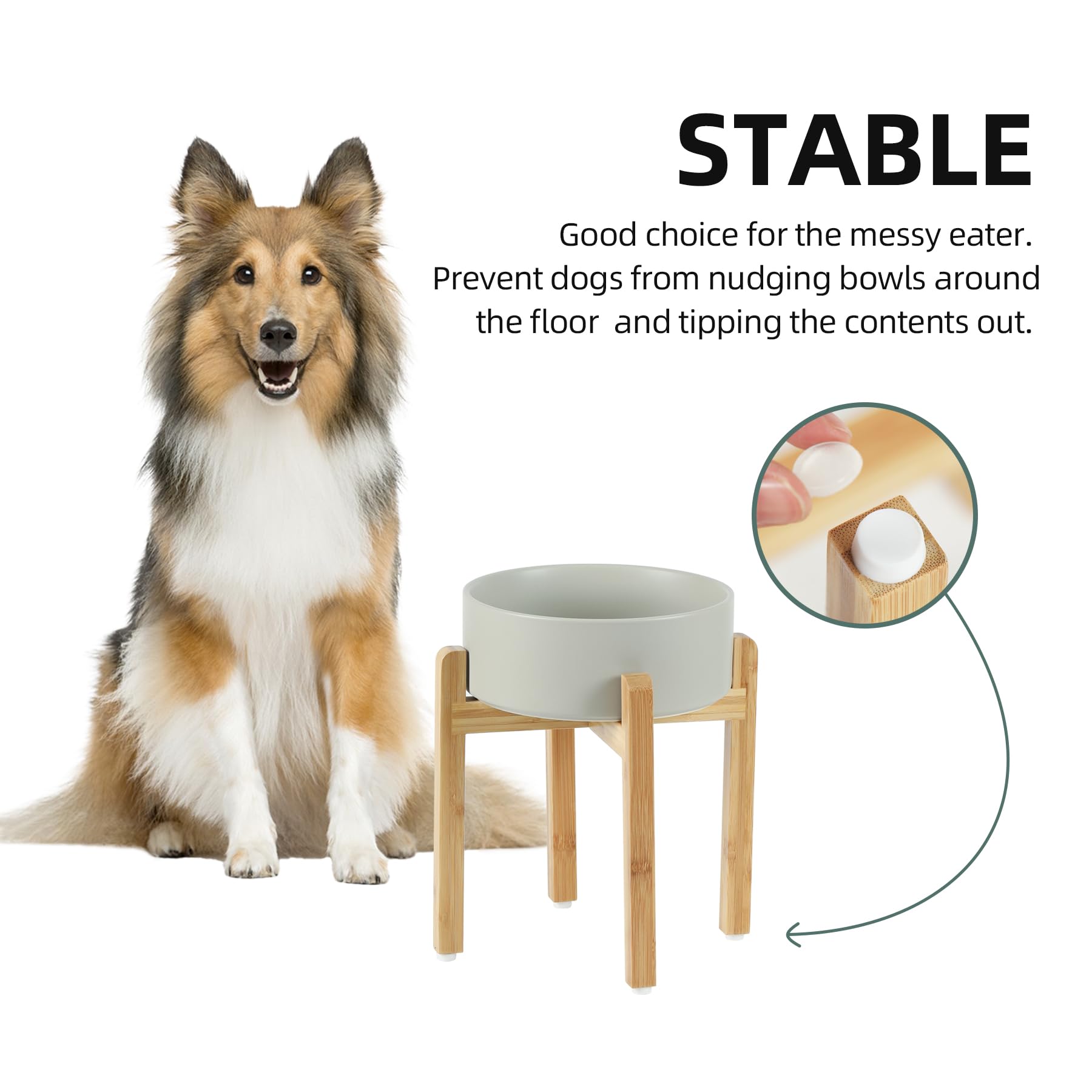 Havniva Gamelle lestée et surélevée en céramique avec support pour gros chiens de race, bol de nourriture et d’eau pour animaux de compagnie, 20,6 cm, 1,8 l, gris