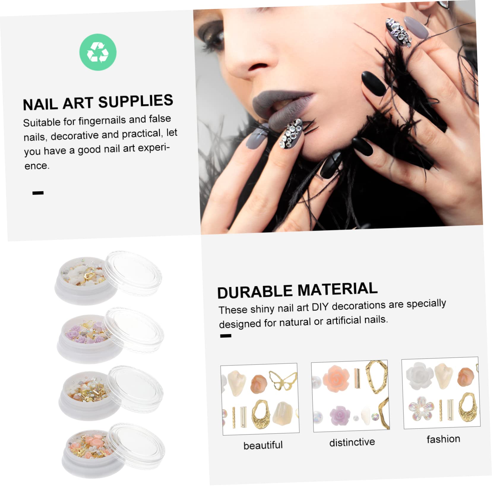 MUSISALY Rose Gold Charms Nails 4 Pack 3d Flower Nail Art Decorations for Women