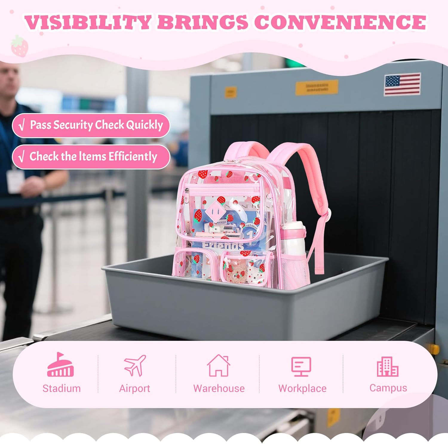 Clear Backpack for School,Heavy Duty PVC Transparent Bookbag for Girls Stadium Approved See Through Backpack