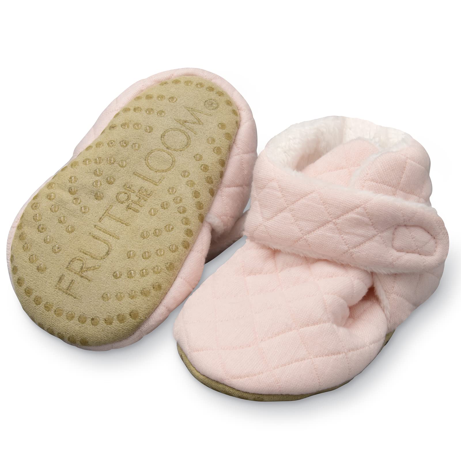 Fruit of the Loom Cozy Thermal Wrap Booties with Non-Skids for Baby Girls, Boys, Unisex - Pink Jersey (6-12 Months)