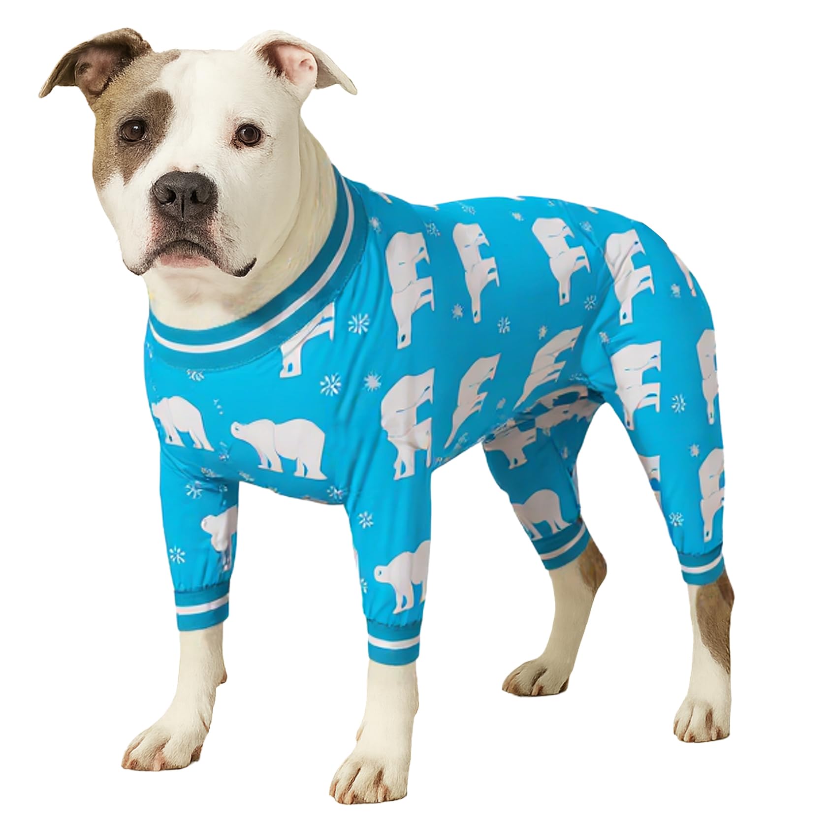 LovinPet Big Dog Winter Pajamas, Dog PJ's with Polar Bear and Snowflake Print, Dog Onesie for Medium & Large Dogs, Post Surgery Comfy Breatheable PJ's