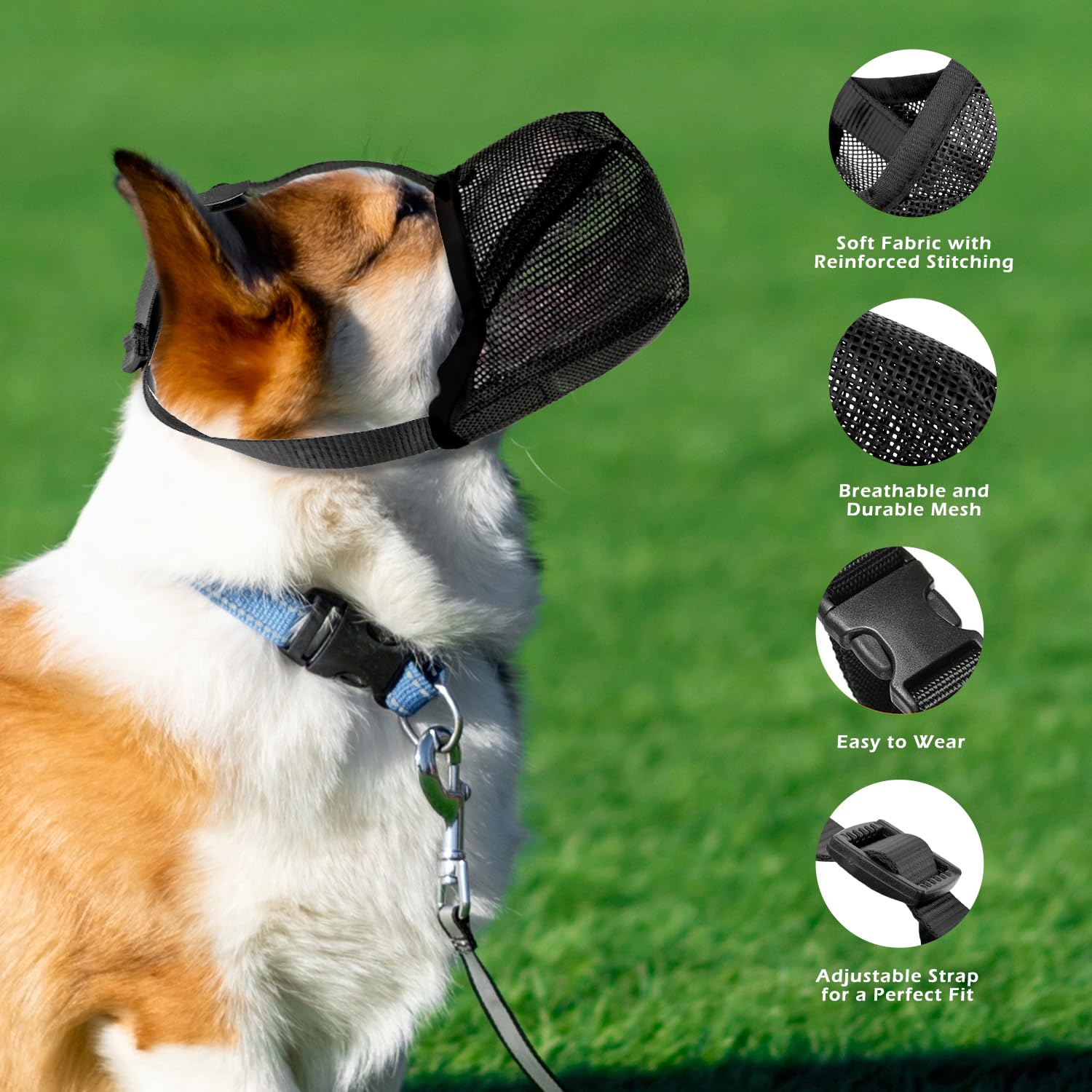 Dog Muzzle Soft Breathable Mesh, Adjustable Reflective Anti-Bark, Anti-Bite & Chew Proof for Small/Medium/Large Dogs - Image 3