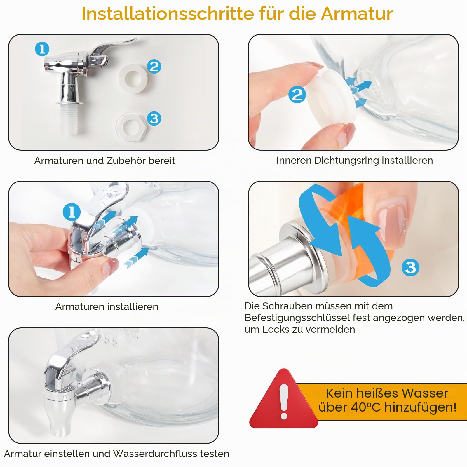Glas-Getränkespender für Partys, 2er-PACK 1 Liter Getränkespender mit Ständer und Zapfhahn, 100 % auslaufsicher. Limonadenspender mit Eiszylinder und Kreidetafel