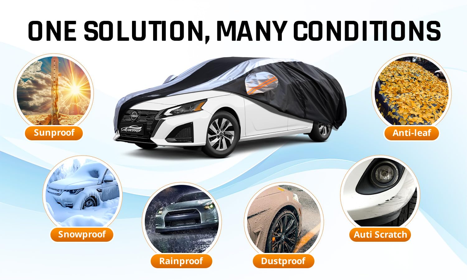 Altima Car Cover Waterproof All Weather with Silver Strip Design Custom Fit for Altima 2005 2025 Accessory with — view 6