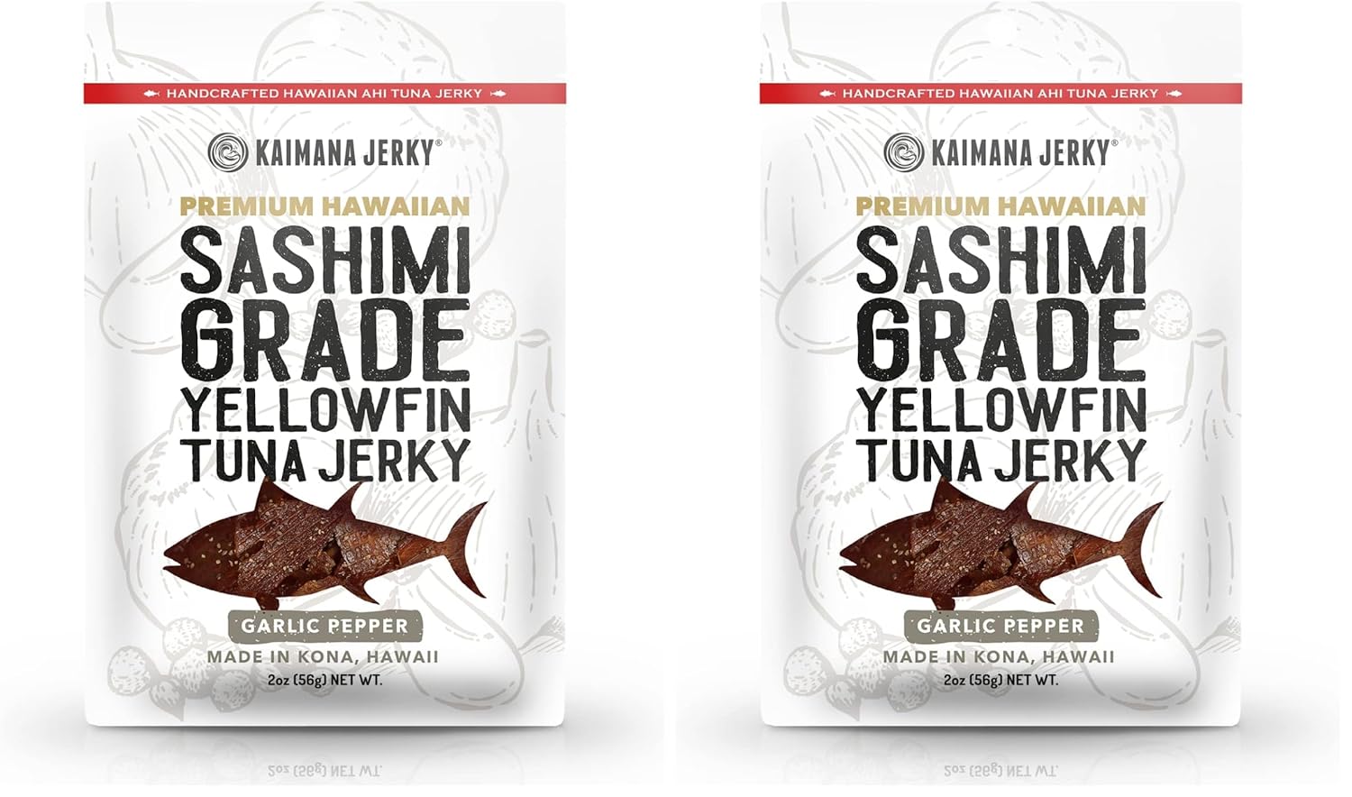Kaimana Ahi Tuna Jerky Garlic Pepper 2 Ounce - Soft and Tasty - Premium Fish Jerky Made in the USA. High in Omega 3's, All Natural and Wild Caught (Pack of 2)