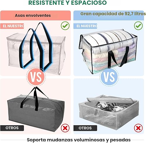 Vista 4 de BALEINE Paquete de 6 bolsas de mudanza de gran tamaño con asas reforzadas, bolsa de almacenamiento resistente para ropa, suministros de mudanza