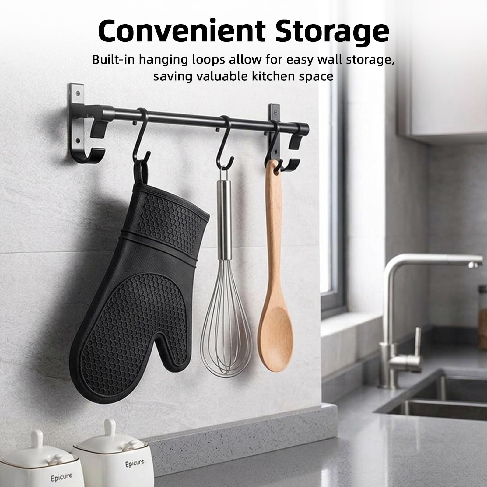Carehabi Guanti da Forno e Presine Set da 4 Pezzi Silicone Guanti da Cucina Resistenti al Calore fino a 230°C con Trama a Nido d'Ape per Cuocere Barbecue e Cottura