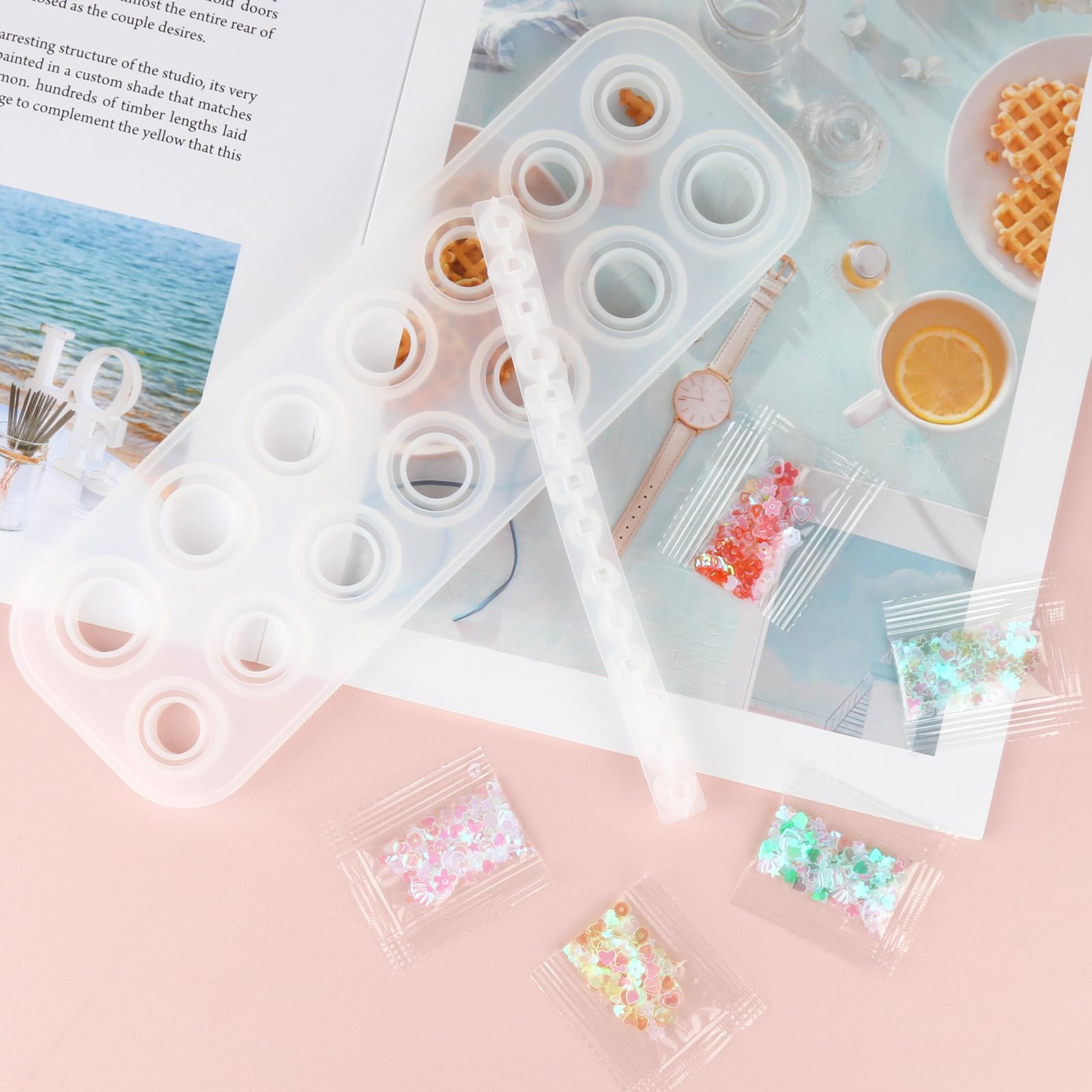 GUOYIHUA Ring Silicone Mould Set, DIY Rings Epoxy Resin Silicone Moulds & Gemstone Silicone Mould, DIY Rings for DIY Finger Rings, Diamond Earrings, Pendants and Jewellery Crafts Making - Image 4