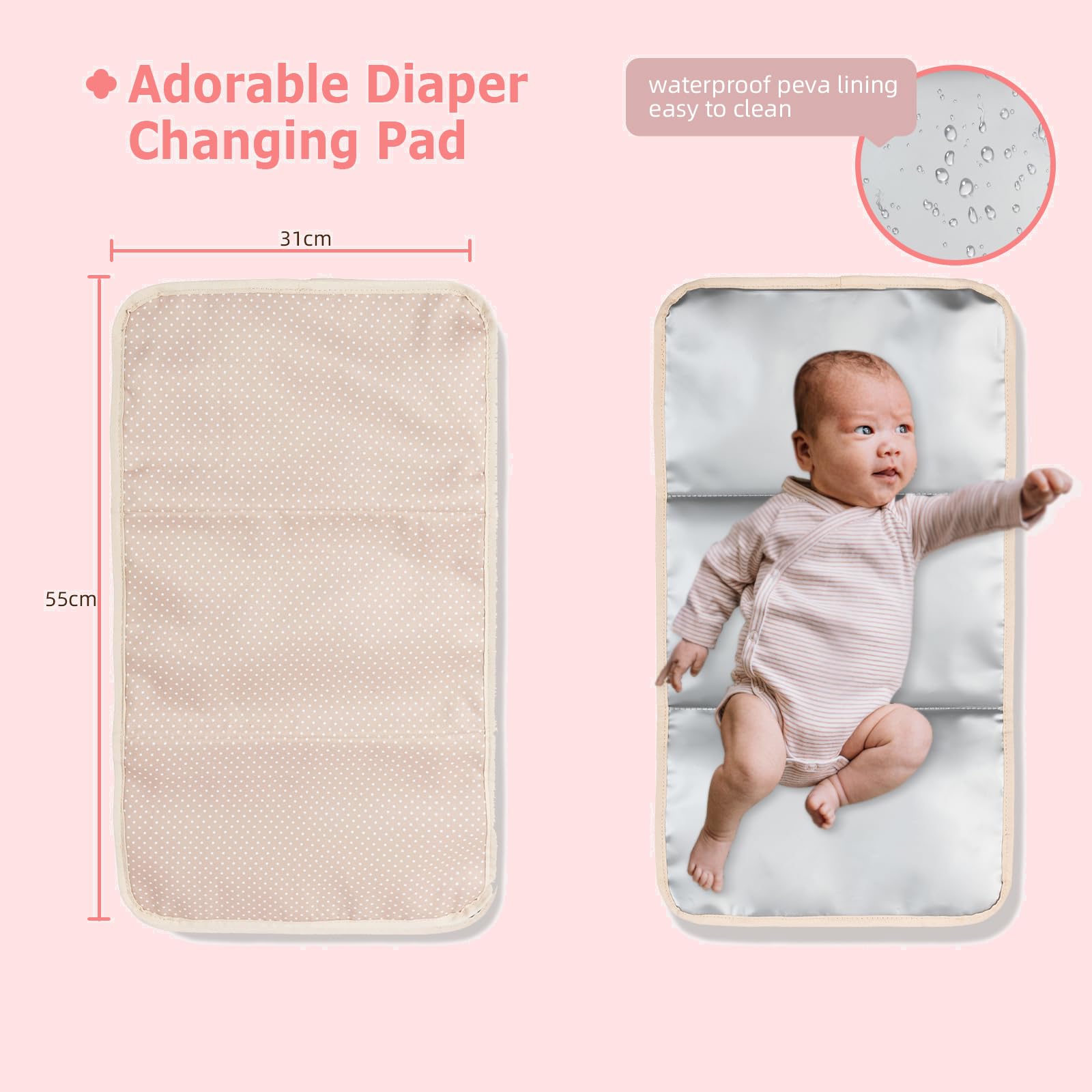 Leila Wickelrucksack mit verstellbaren Schultergurten, Kinderwagen-Clips und Wickelauflage – Modebewusste & wasserdichte Wickeltasche(Staubrosa)