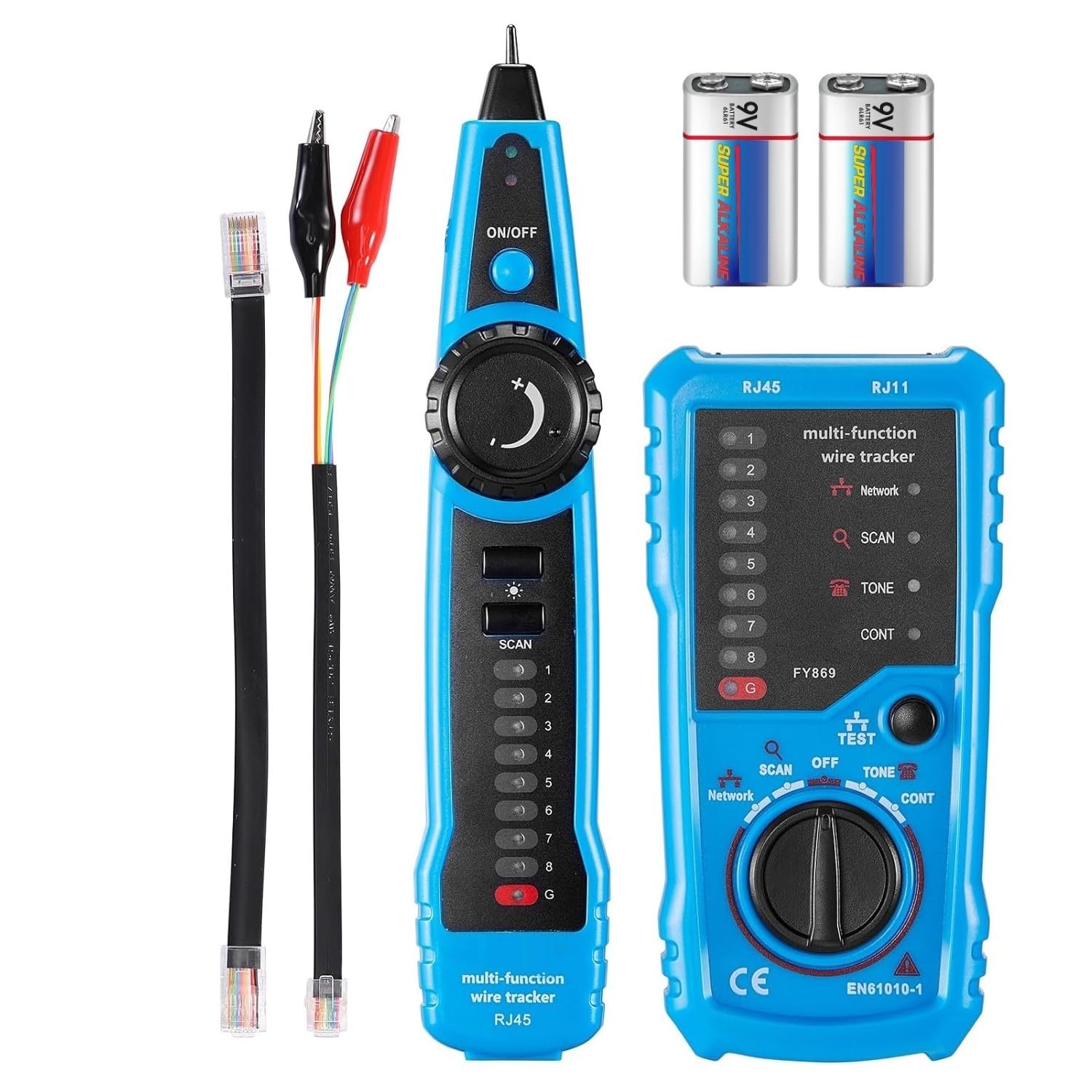 XIKKART Lan Tester with Wire Tracker, Tester, Cable Tracker, RJ11 RJ45 Line Finder Cable Tester for Network LAN Ethernet Cable Collation, Phone Telephone Line Tester with 2X 9V Batteries(Multicolor)
