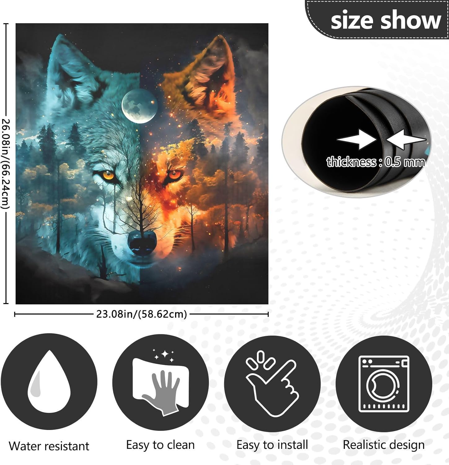 Vnurnrn Wolf Forest Night Dishwasher Magnet Cover, Dish Washer Cover for Kitchen Decor, Easily Trimmable Dishwasher Sticker Refrigerator Magnetic Cover 23×26 in