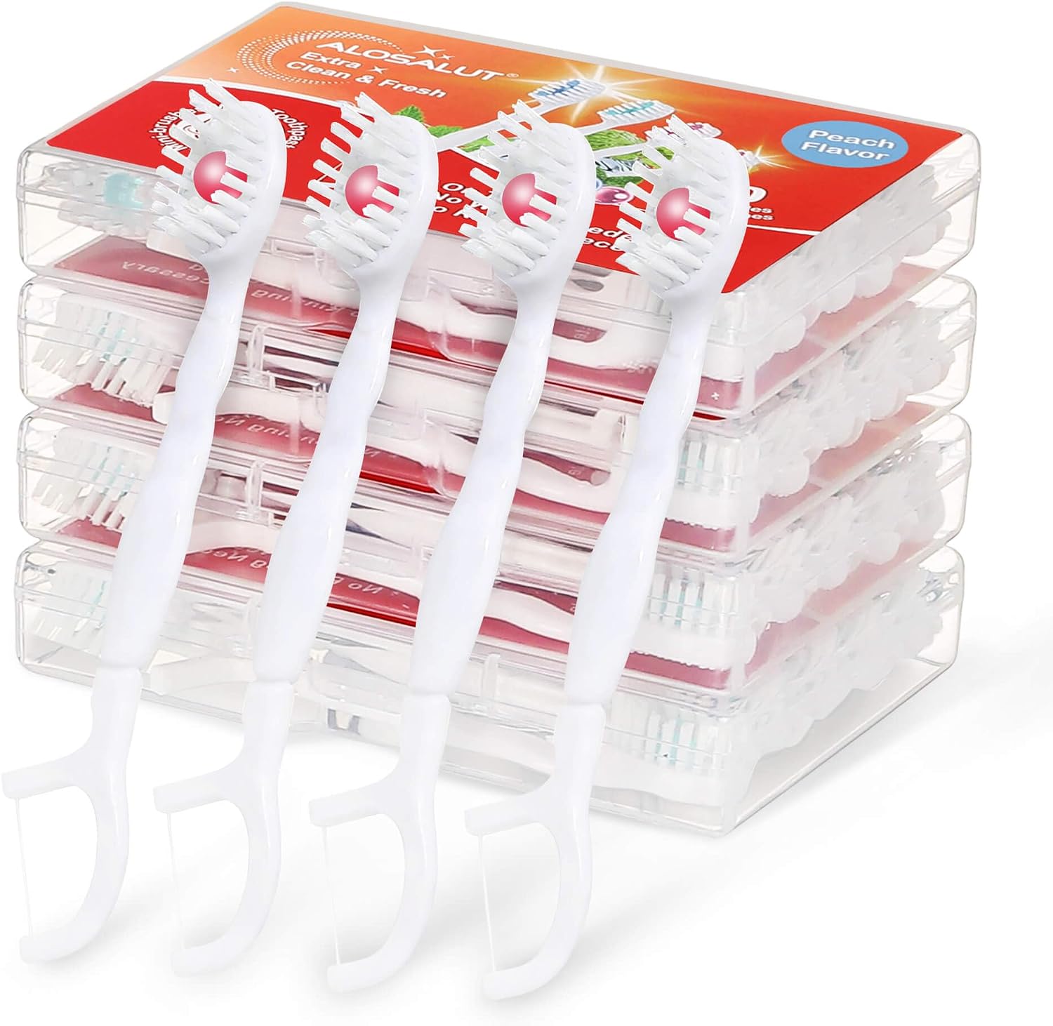 40 Pack Mint Mini Disposable Toothbrush – No Water 5-in-1 Prepasted Soft Bristles & Floss & Toothpick & Tongue - Essentials for Travel Flight Hotel Camping Car Guest Use for Women Men Kids