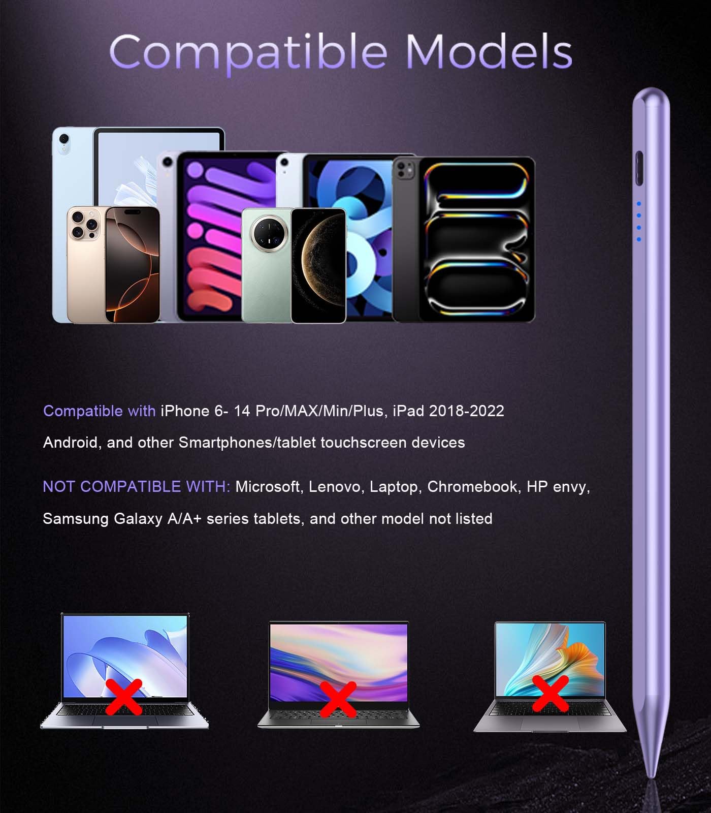 CMARS Lápiz capacitivo para pantalla táctil, lápiz digital universal para iPad, iPhone, Samsung, Huawei, Xiaomi, Android y más dispositivos, recargable, lápiz digital con función magnética, color