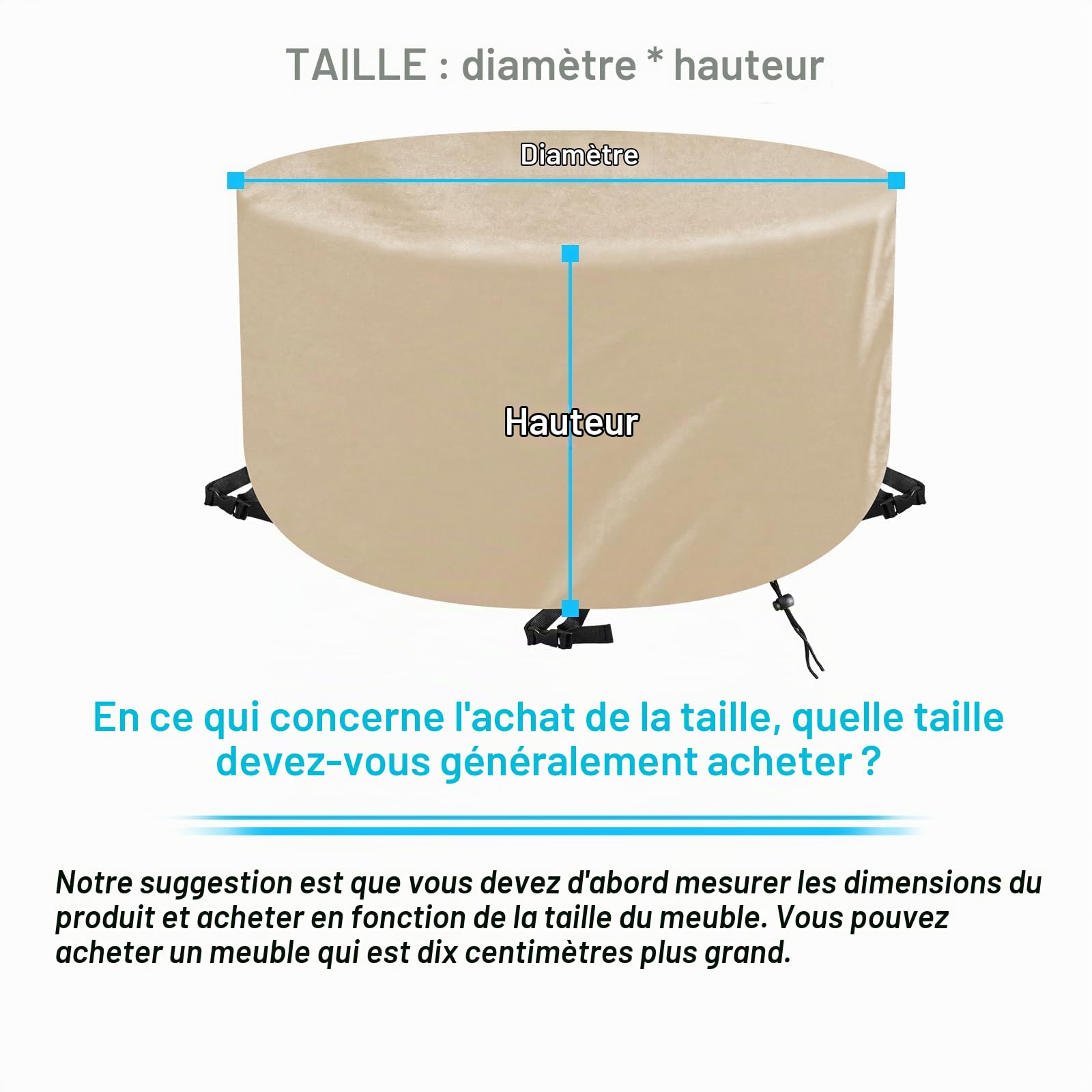 Housse de Protection Ronde pour Salon de Jardin Ø110x75cm,420D Housse Table de Jardin Ronde,Housse Imperméable et Anti-UV pour Table et Mobilier de Jardin,Housse de Meuble Ronde,Beige