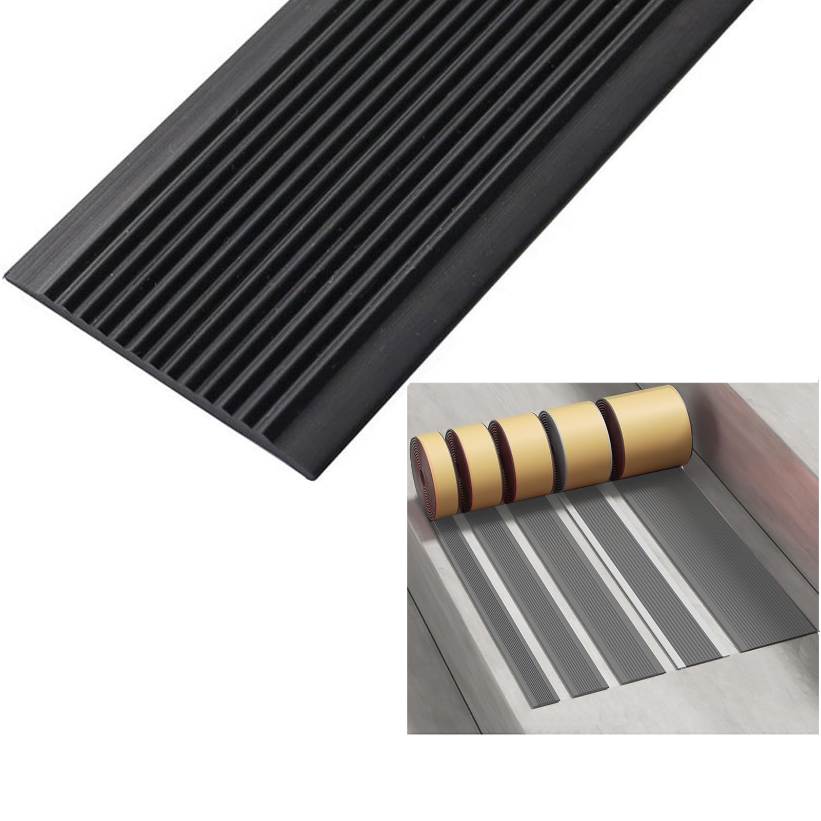 Strisce adesive antiscivolo in PVC nero, 8 m, per interni ed esterni, in gomma antiscivolo, larghezza 6 cm, impugnatura di sicurezza per scale