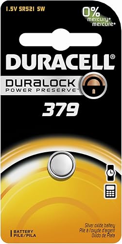 Duracell D379BPK09 - Batería de reloj electrónico de óxido de plata, tamaño 379, 1.55V, capacidad de 14 mAh (caja de 6)