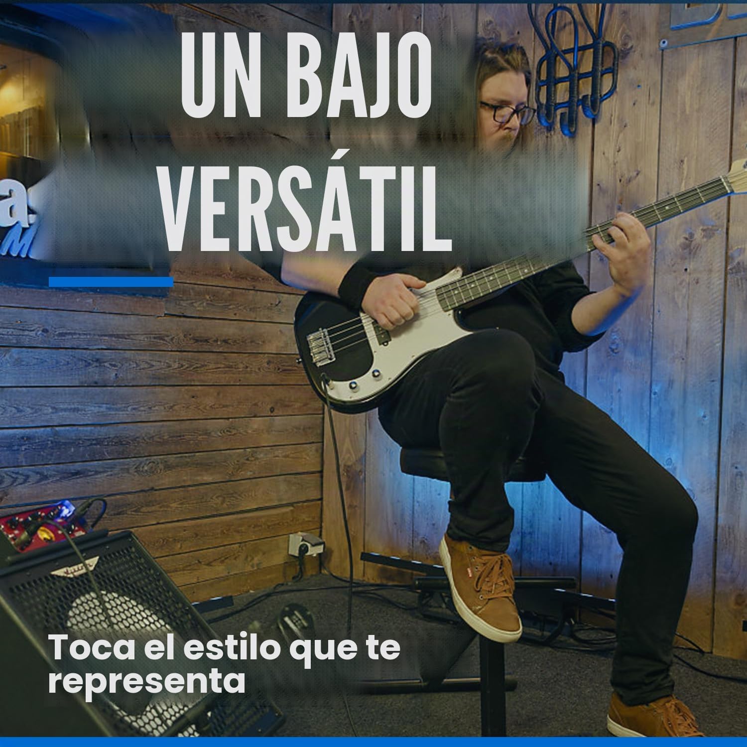 Bajo eléctrico Woodbrass PB100 negro - Guitarra baja versátil ideal para principiantes - Cuerpo forma PB Fresno Toque arce - Estilo rock, pop, funk, blues, duros, jazz