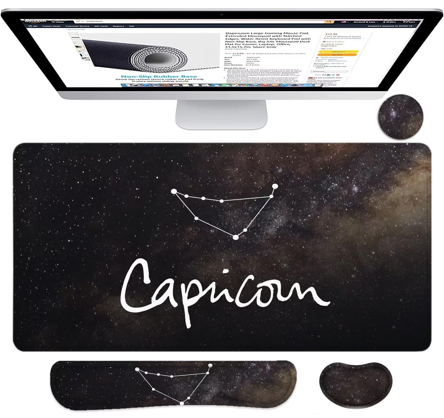 Keyboard Mouse Pad Set,Extended Gaming Mouse Pad + Keyboard Wrist Rest Support, Memory Foam, Easy Typing Pain Relief, XXL Ultra Thick Mousepad Desk Mat (Capricorn)