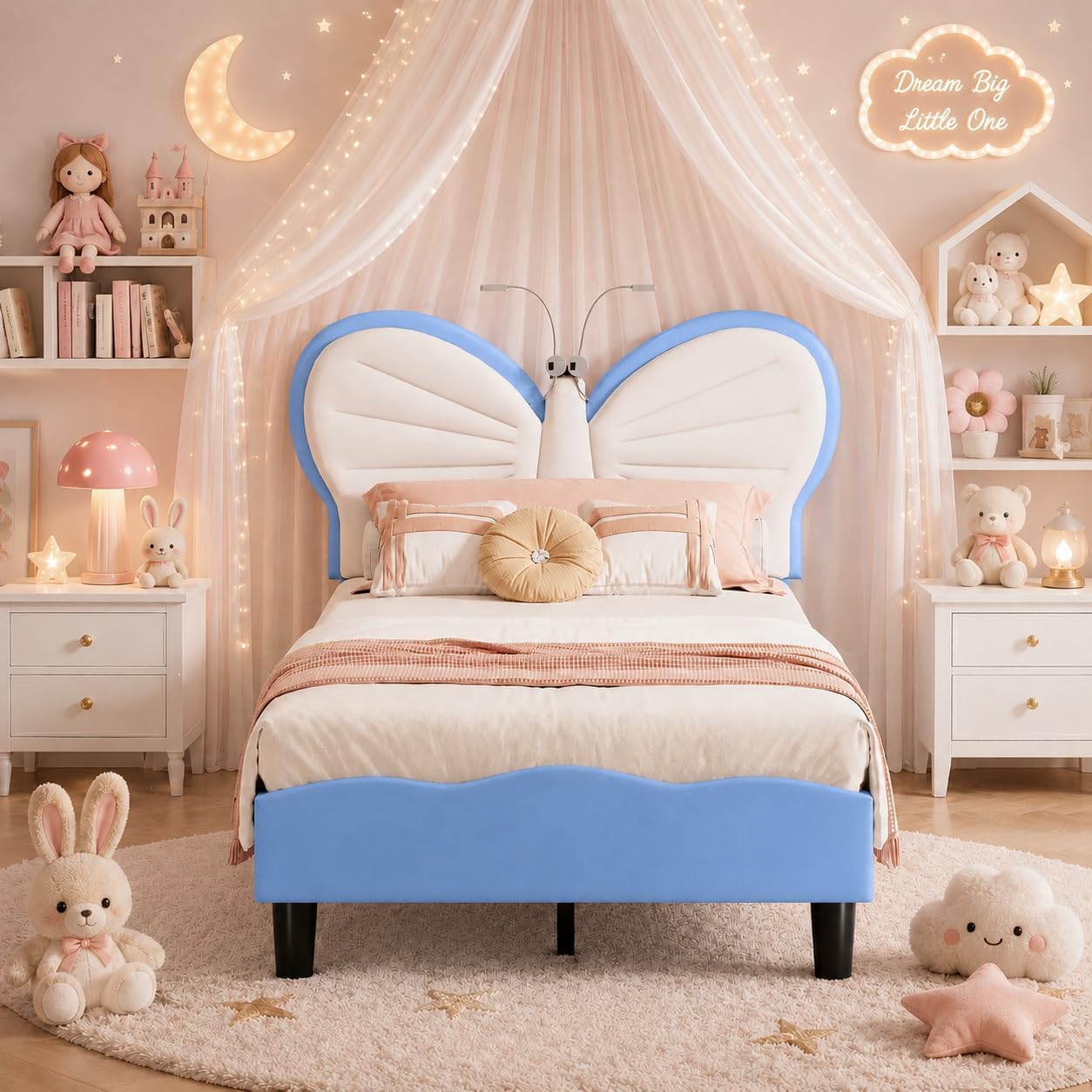 Cama individual con lámpara de lectura LED y cabecero regulable en altura