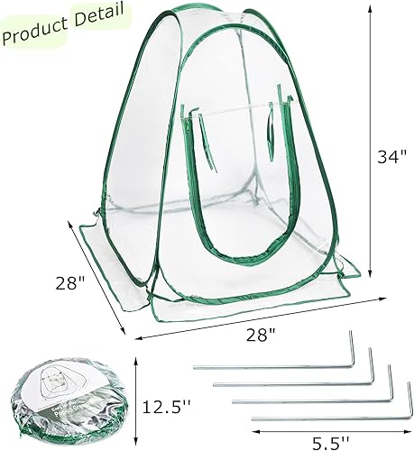 Miniatura 2 de Lyellfe Cubierta desplegable para invernadero, mini invernadero de PVC con clavos, 28 x 28 x 34 pulgadas, transparente, portátil, jardín, flores,