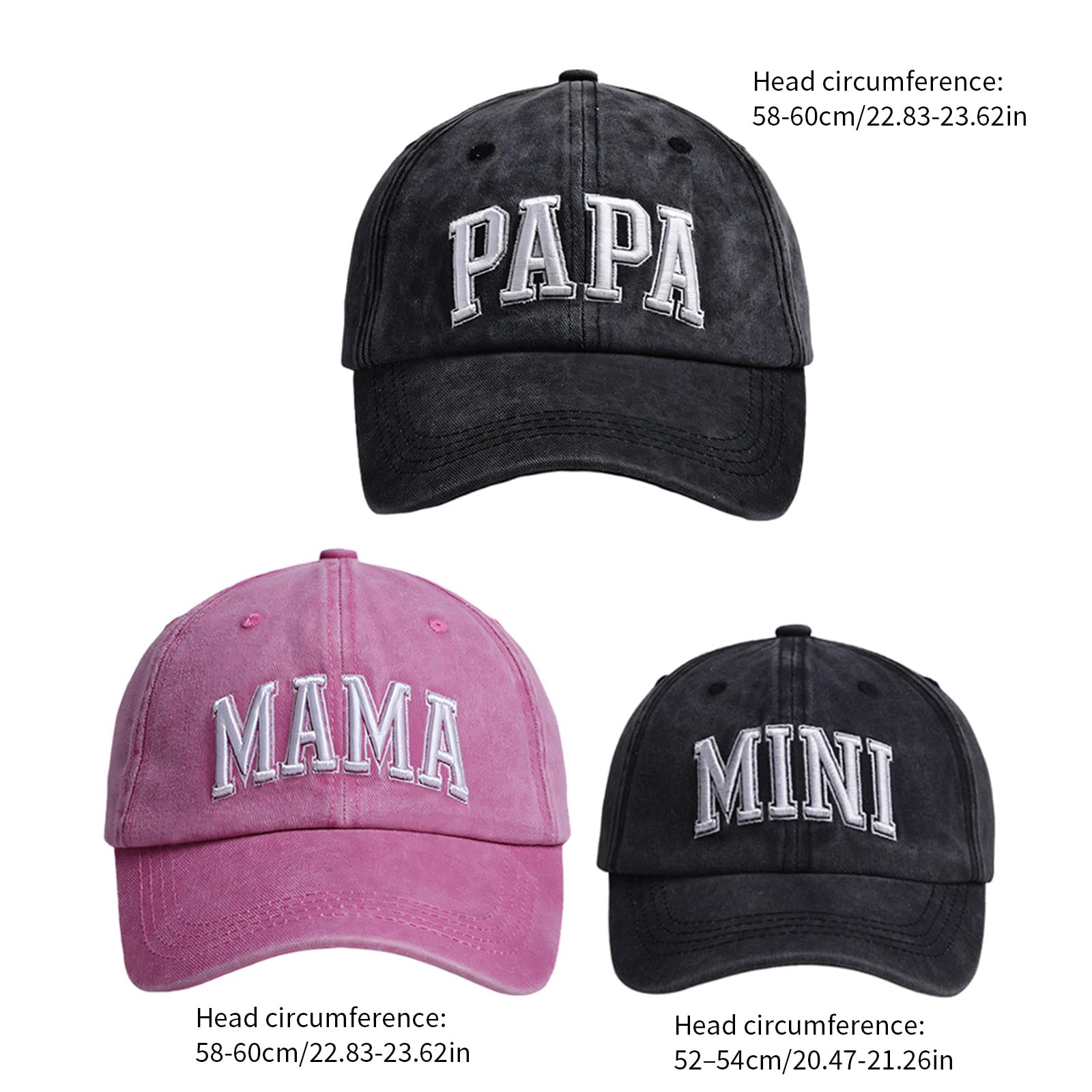Generisch Set di 3 cappelli coordinati per la famiglia, per papà, mamma, figlio, figlia, traspirante, in cotone e poliestere, abbigliamento casual, per gite in famiglia