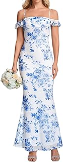 Summer Floral Bodycon Long Formal Wedding Guest Dresses for Women Elegant Off The Shoulder