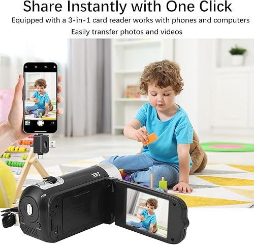 Miniatura 4 de Videocámara digital, portátil 1080P de alta definición, cámara de video digital DV, zoom 16X, rotación de 270°, batería incorporada con tarjeta SD
