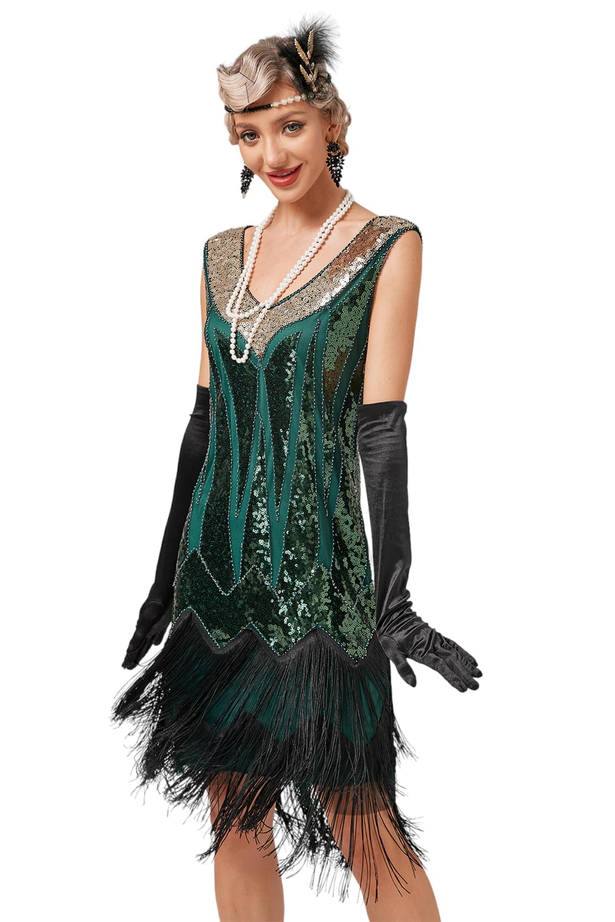 Viloree Vestiti Anni 20 Donna con Paillettes e Frange in Rilievo 1920s Abito Vestito Gatsby Donna Anni 20 Vestito Charleston