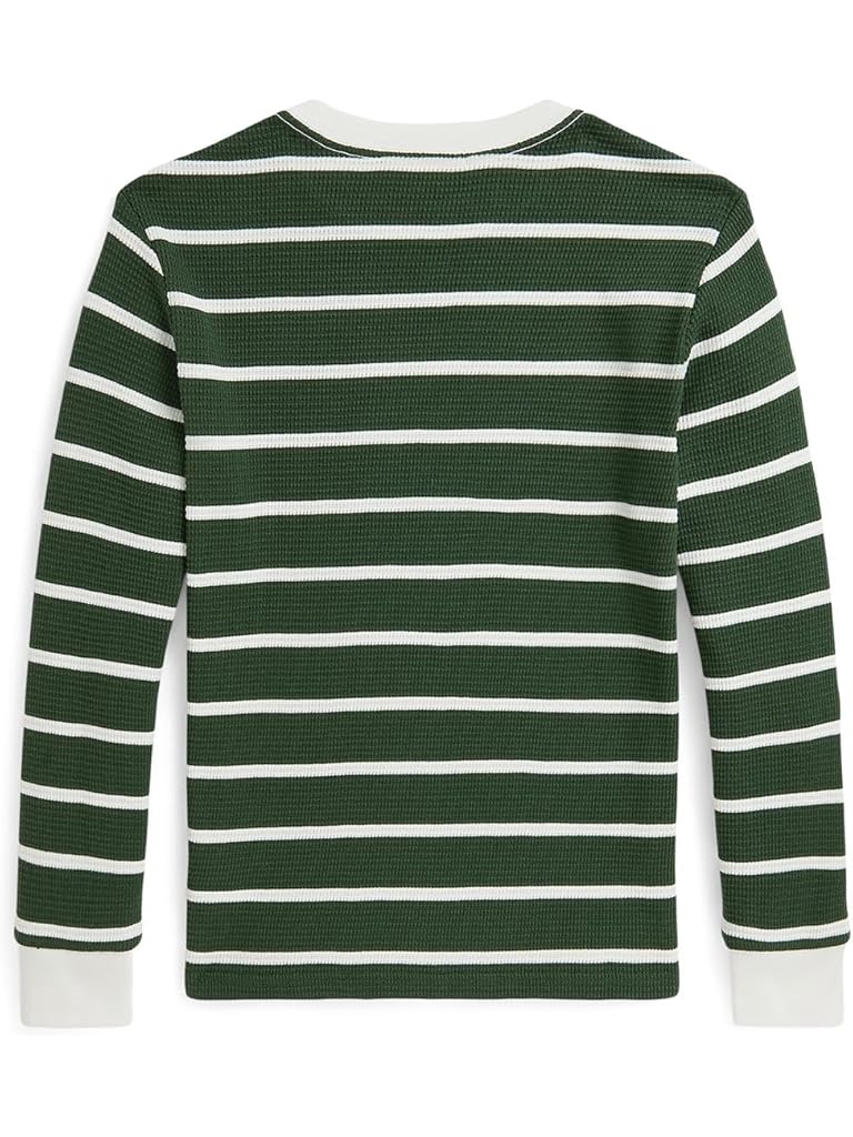 Black Polo Ralph Lauren Striped Waffle Cotton Long Sleeve Tee (Big Kid)