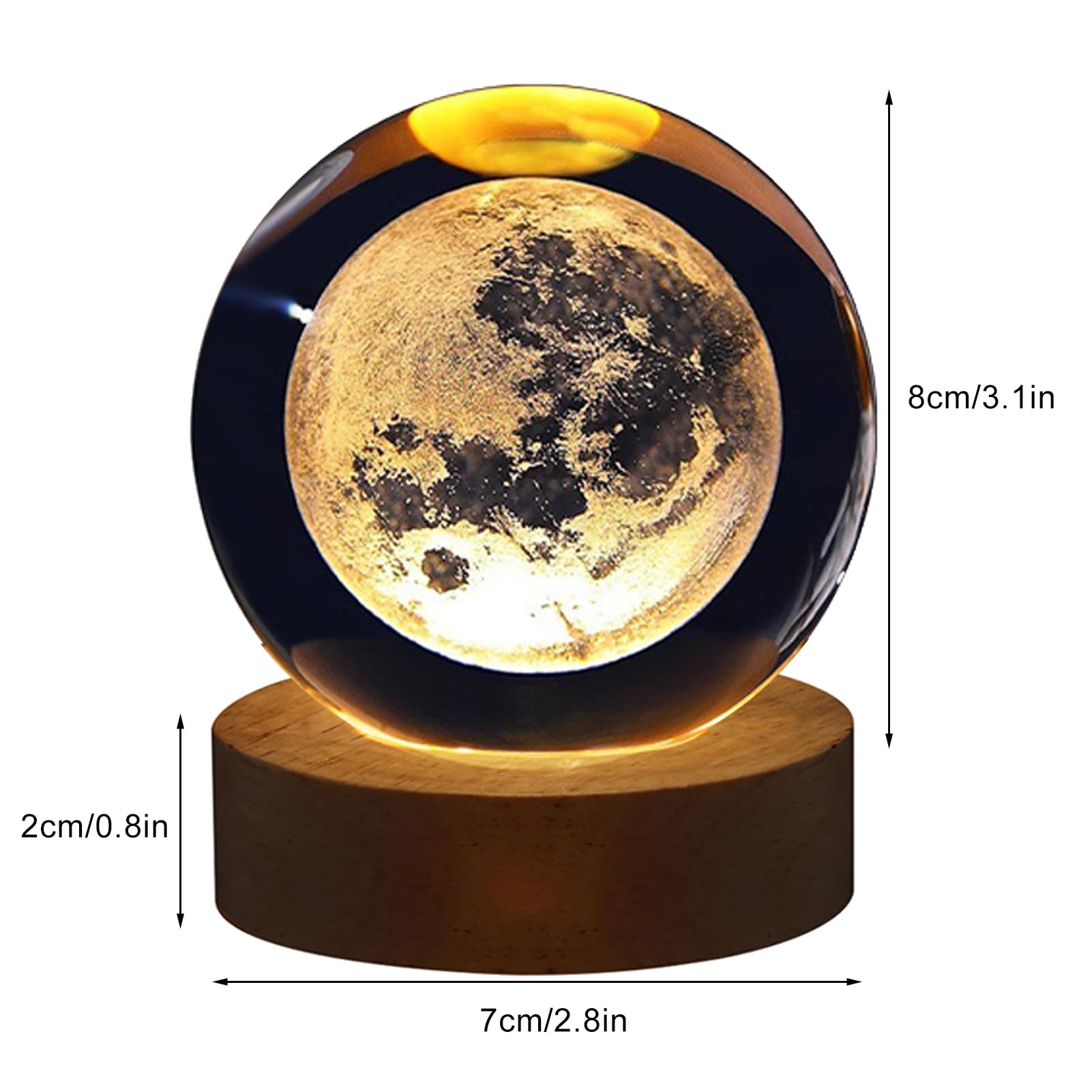 Uposao Sfera di Cristallo Sistema Solare 3D, Sfera di Cristallo Galassia Spaziale, Lampada da Notte Sfera di Vetro con Base in Legno, Luce Notturna LED Galassia per la Camera dei Bambini