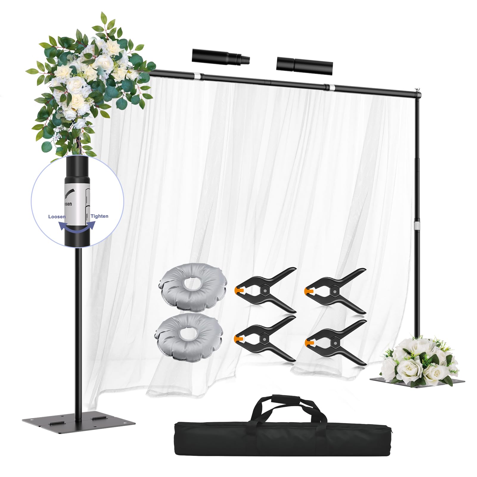 GLOSHOOTING Heavy Duty Backdrop Stand, 10x10ft Adjustable Photo Background Support System Kit with Steel Base, Pipe and Drape Photography Back Drop