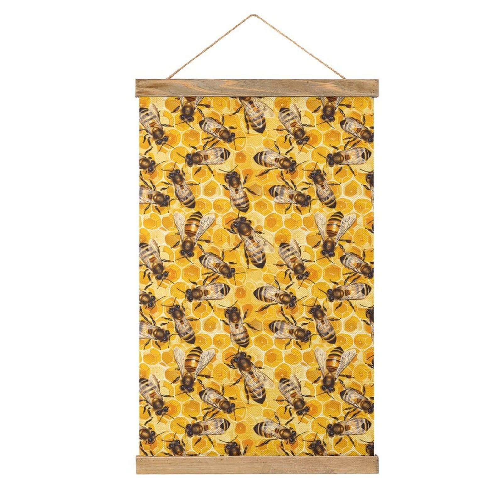 CGSBNGHA Ho-neys-Bees Hive Wall Art Prints Linen Hanging Painting Scroll Paintings Pictures Decor for Home