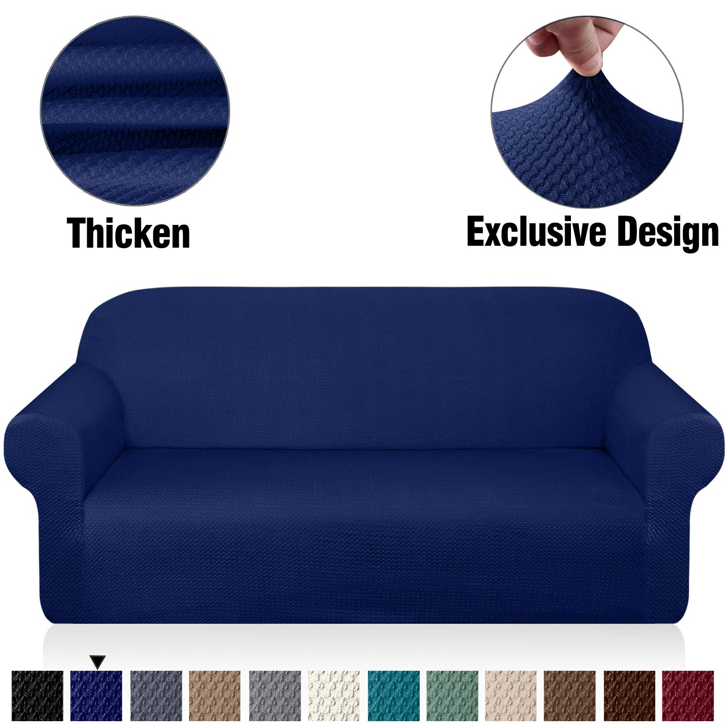 Granbest Thick Sofa Covers for 3 Cushion Couch Stylish Pattern Couch Covers for Sofa Stretch Jacquard Sofa Slipcover for Living Room Dog Pet Furniture Protector (Large, Navy Blue)