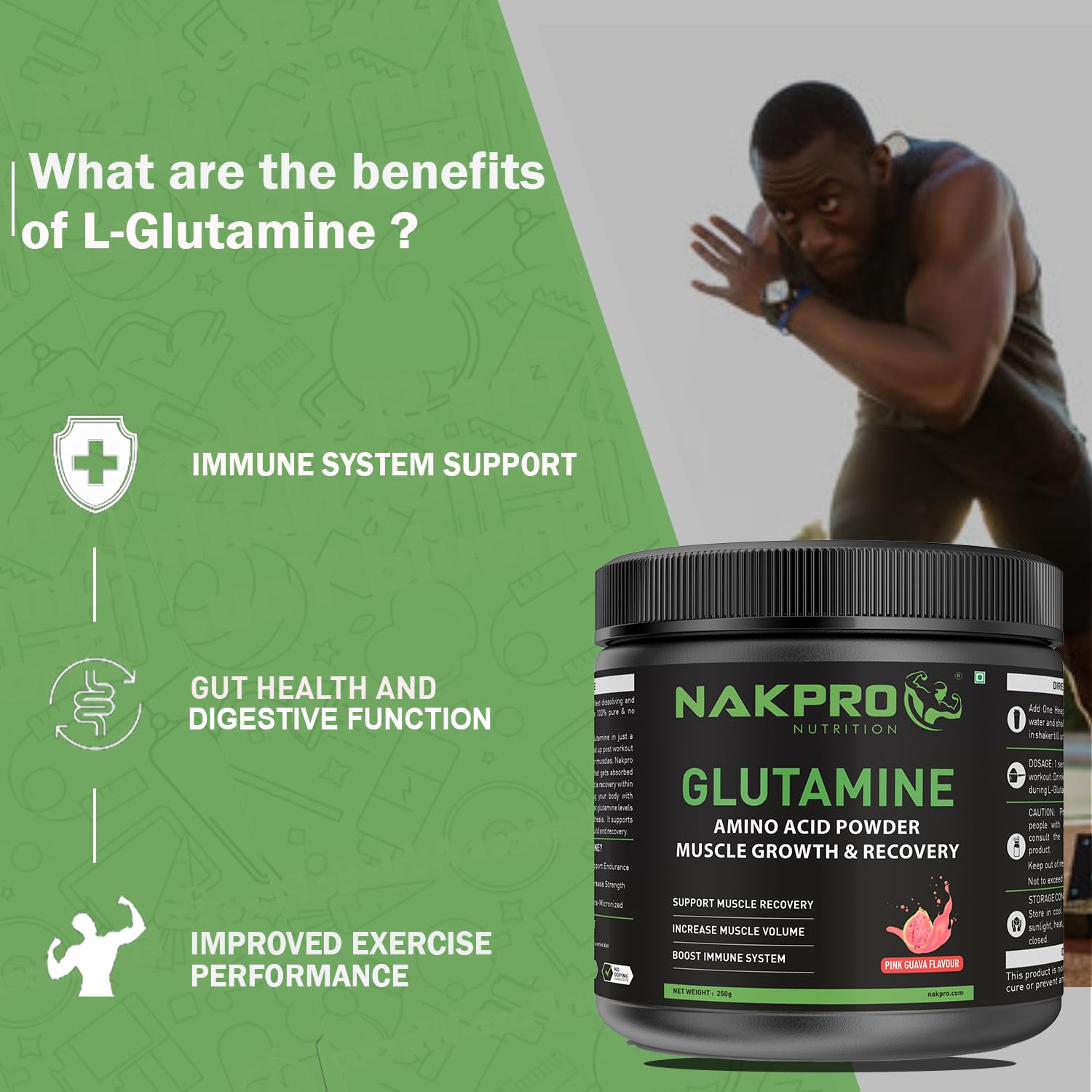 Nakpro L-Glutamine Powder - JAR | 4g Glutamine Per Serving, 50 Servings | Post Workout Amino Acid Protein Supplement for Muscle Growth and Recovery (Pink Guava, 250g) — Amazon image 4