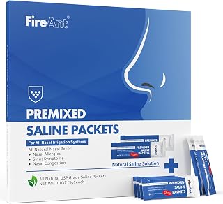 FireAnt Saline Packets Sinus Rinse, 101 Premixed Neti Pot Salt Packets for Nasal Rinse, All Natural, Pharmaceutical Grade, and PH Balanced - 101 Count
