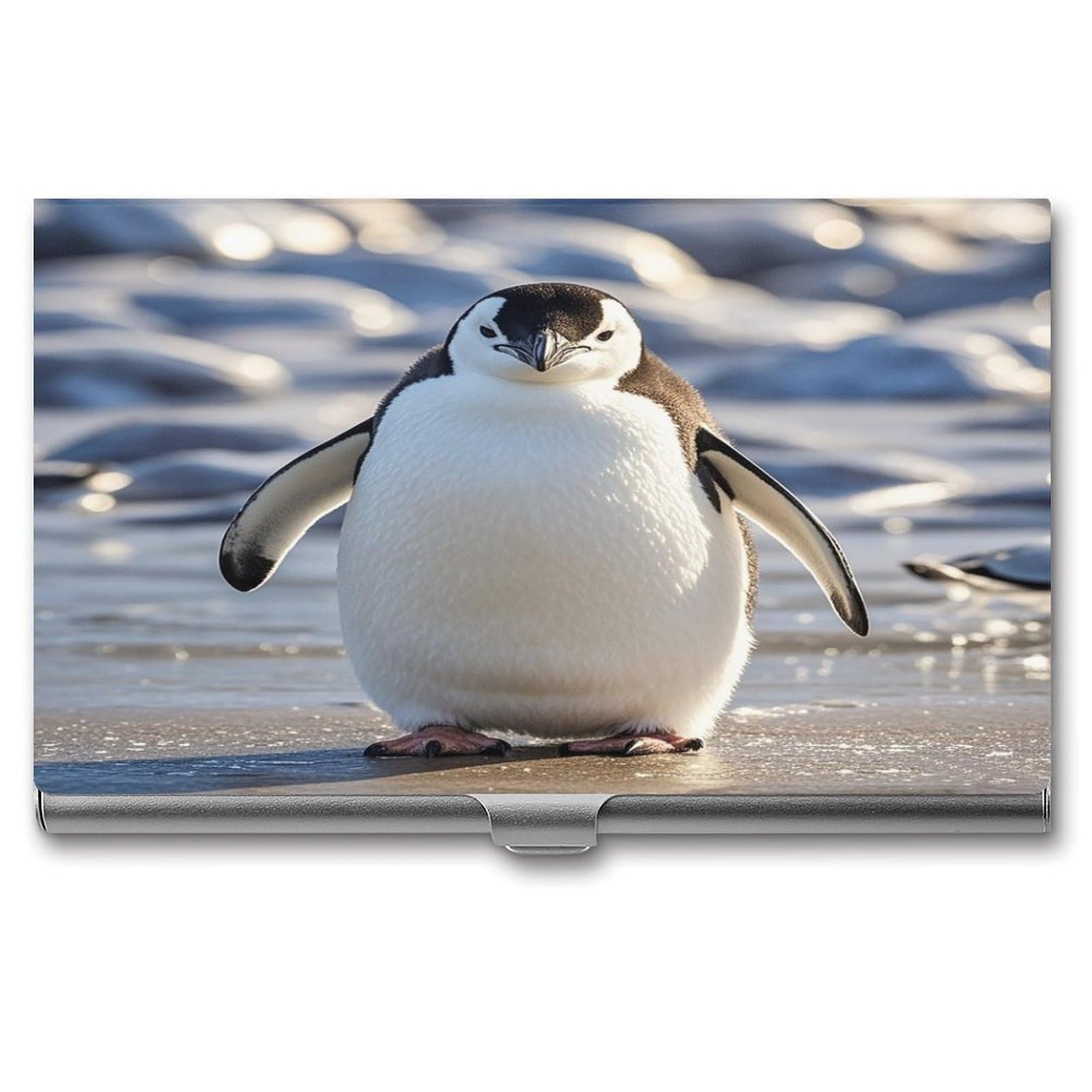 FekiLoot Cute Penguin Business Card Holder for Men Women Metal Slim Organizer Business Card Carrier Wallet Name Cards Holder Retro Slim Pocket Purse Small Portable Card Case