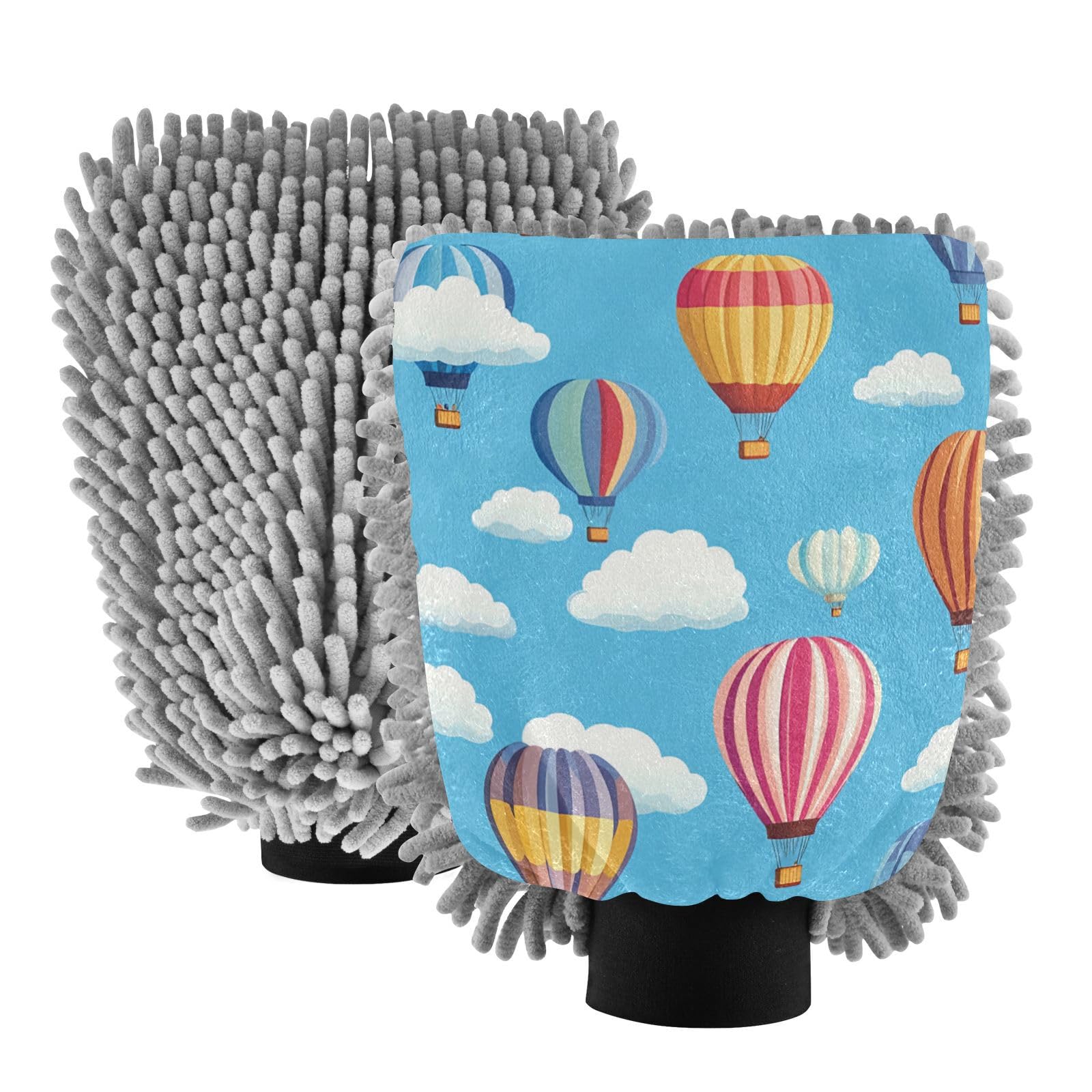 STAYTOP Colorful Hot Air Balloon Car Wash Mitt Microfiber, 2Pcs Scratch Free Lint-Free, Premium Chenille Microfiber Mitt Car Wash Brush-L