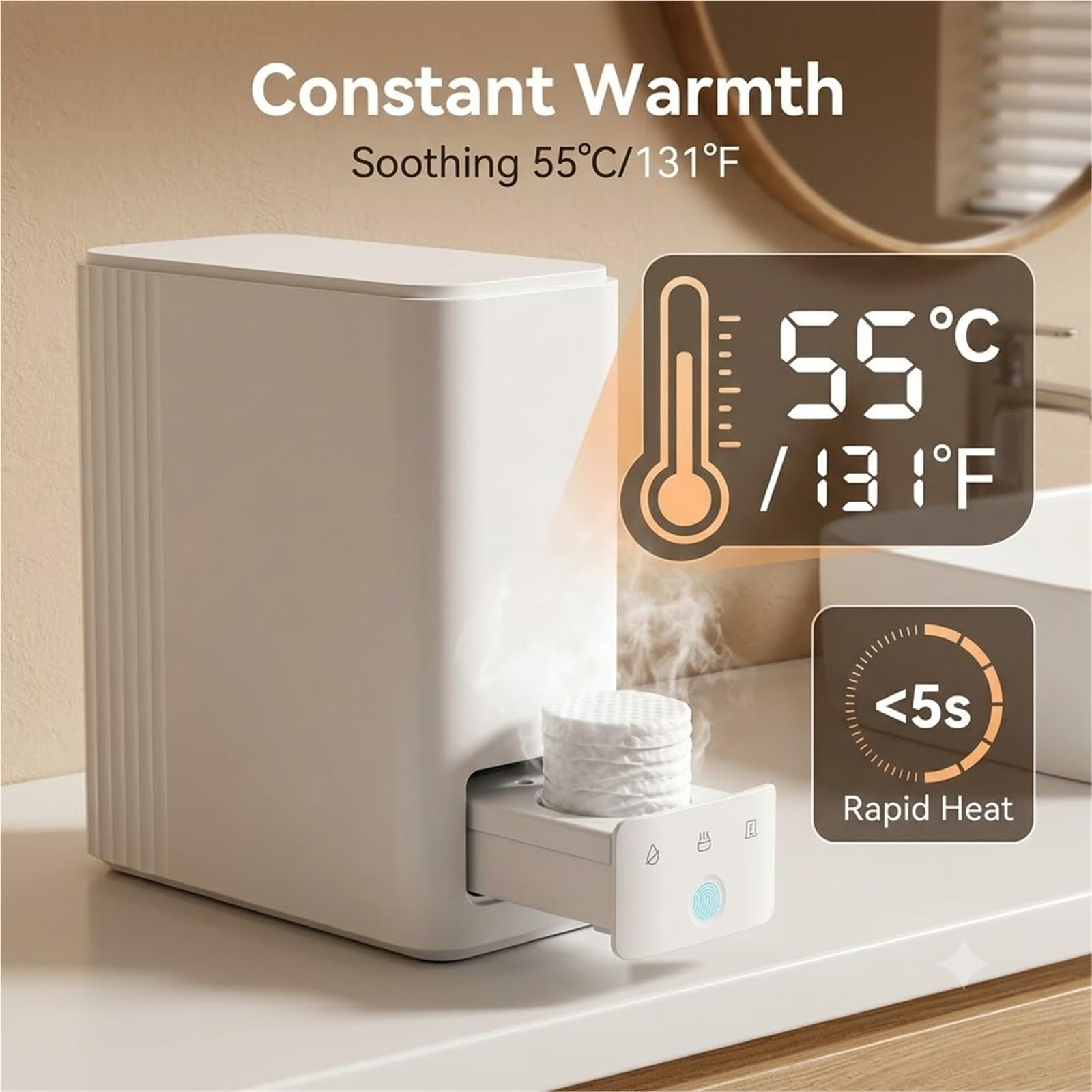 CHAOJING Handtuchwärmer Spender Gesichtspflege, Heißes Handtuch in 5s, 55°C | Schnelle 5-s-Erwärmung auf 55°C, automatische Ausgabe, ideal für Gesichtspflege, inkl. 20 Tüchern.