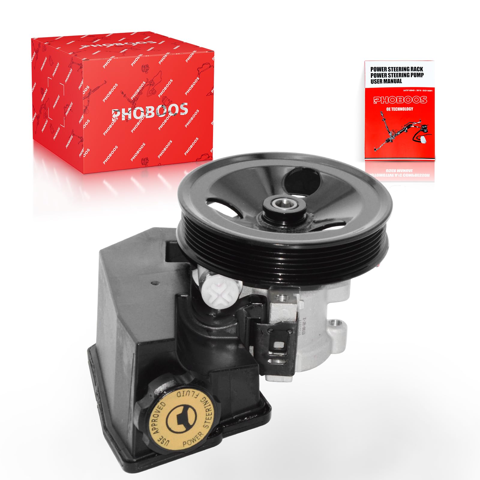 PHOBOOS Power Steering Pump Compatible with Jeep Cherokee XJ 1996-2001, Wrangler TJ 1997-2003, 4.0L, with Reservoir & Pulley, Smooth Steering, Low Noise, High Durability, Ref. 20-38771