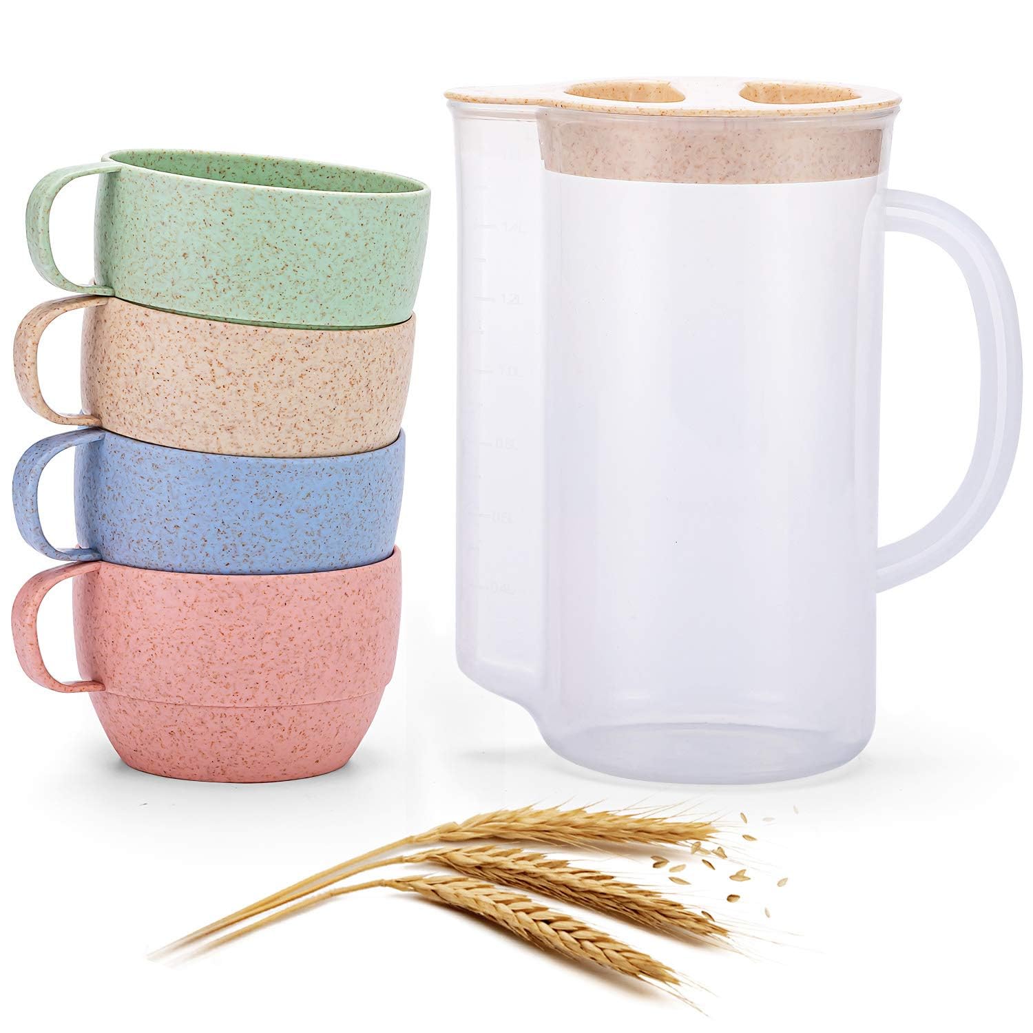 COOLBABY Reusable Eco-Friendly Plastic Biodegradable Wheat Straw Drinking Cup Set For Coffee, Tea, Cold Water, Milk, Juice
