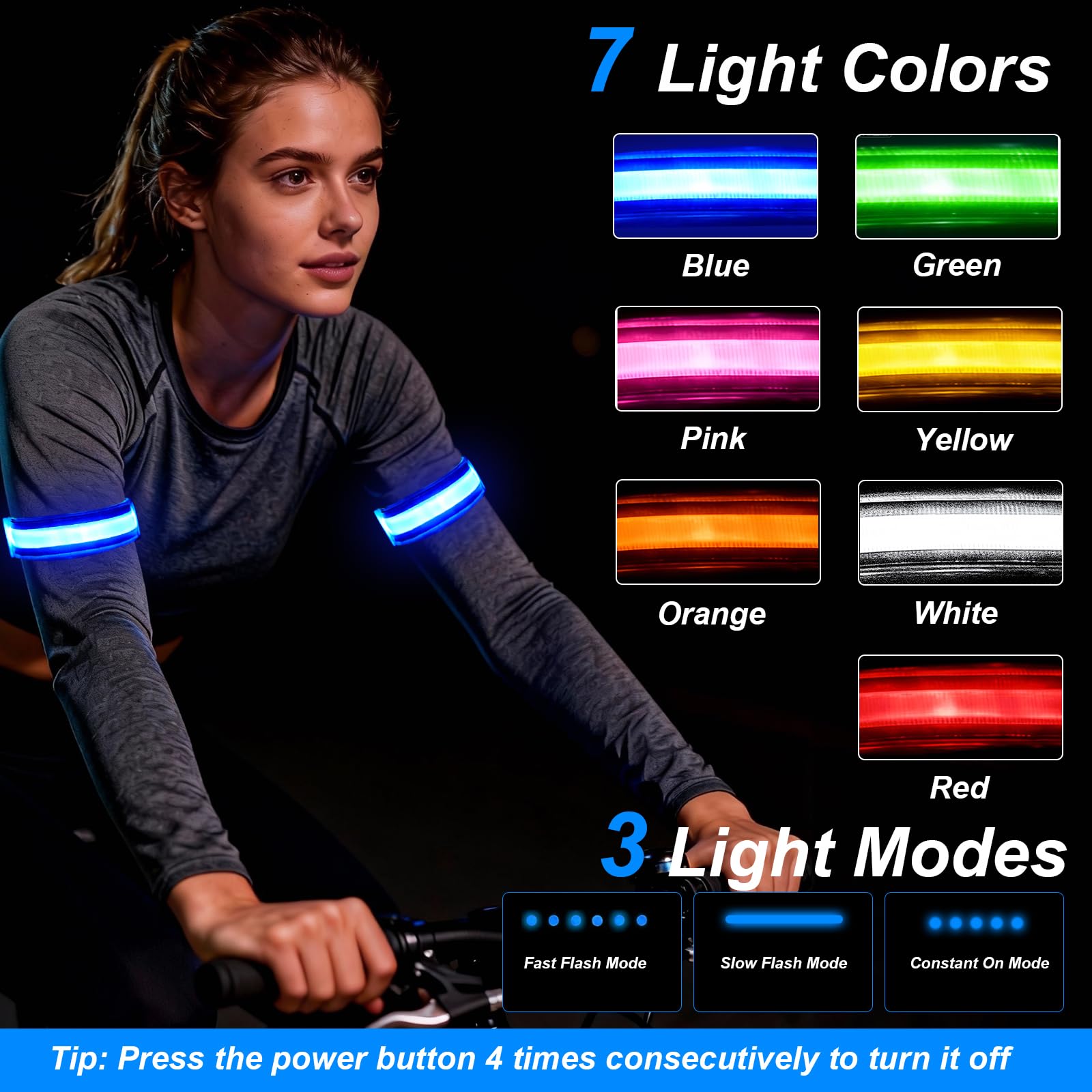 TNSLAND 2PCS Braccialetto LED Ricaricabile, Bracciale Riflettente Impermeabile USB, 7 Colori 3 Modalità Illuminazione, Regolabile Leggero, Braccialetto Luminoso Sicurezza Corsa, Ciclismo, Bambini Cani