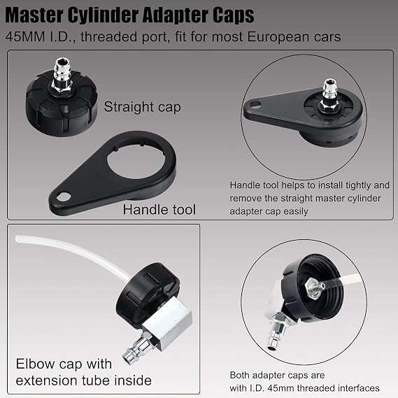 YSTOOL 3L Manual Brake Clutch Fluid Bleeder Kit with 1L Extractor Bottle | One Man Oil Change Bleeding Tool Set 2PCS 45MM Master Cylinder Adapter Caps Compatible with Ford Chevy VW Audi