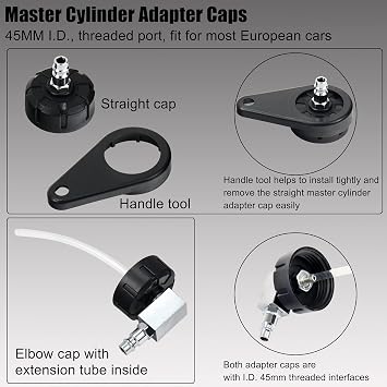 YSTOOL 3L Manual Brake Clutch Fluid Bleeder Kit with 1L Extractor Bottle | One Man Oil Change Bleeding Tool Set 2PCS 45MM Master Cylinder Adapter Caps Compatible with Ford Chevy VW Audi