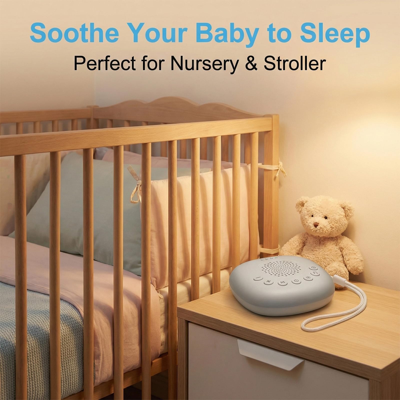 Machine Bruit Blanc Bébé Portable, White Noise Machine Avec Sons De Bruit Blanc Et Musiques D’endormissement, Veilleuse Intégrée, Minuterie, Rechargeable 800 mAh, Aide Au Sommeil Pour Bébés Et Adultes