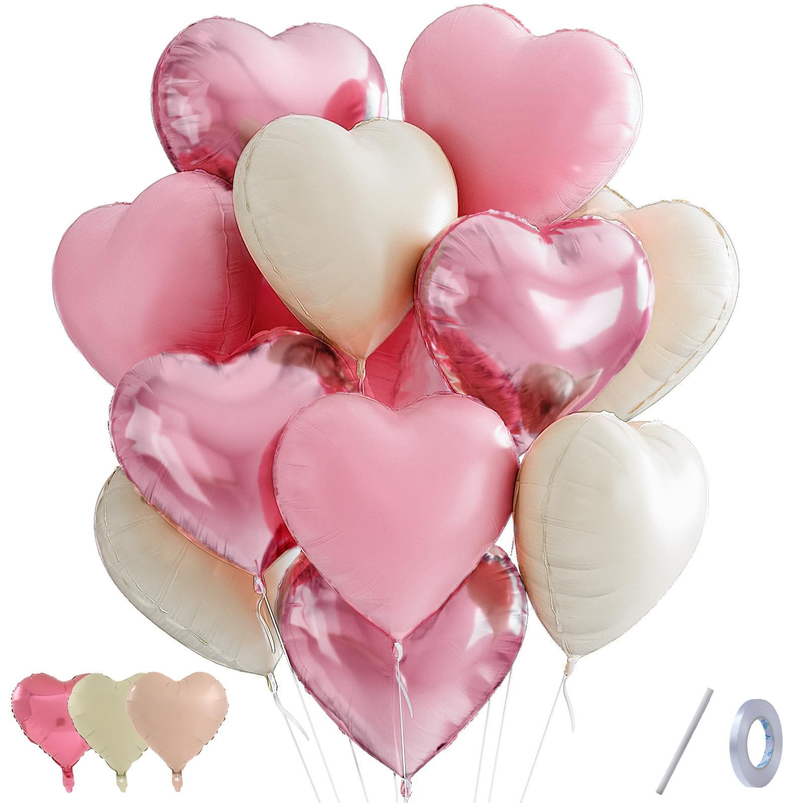 QIFU Pink and White Heart Balloons 12 Pack, Baby Pink Cream Love Heart Balloons Valentines Balloon