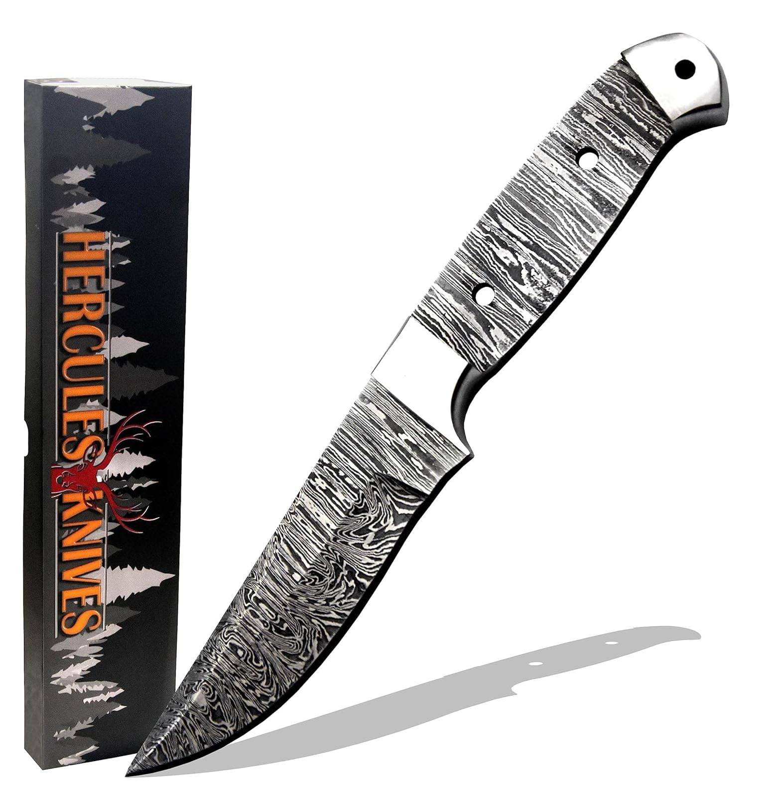 Custom Hand Forged Damascus Steel Blank Blade Hunting Knife DIY Damascus Blade Billet Camping, Bushcraft, Hiking Knives Handmade Steel Bolster Knife Making Supply (BB-10)