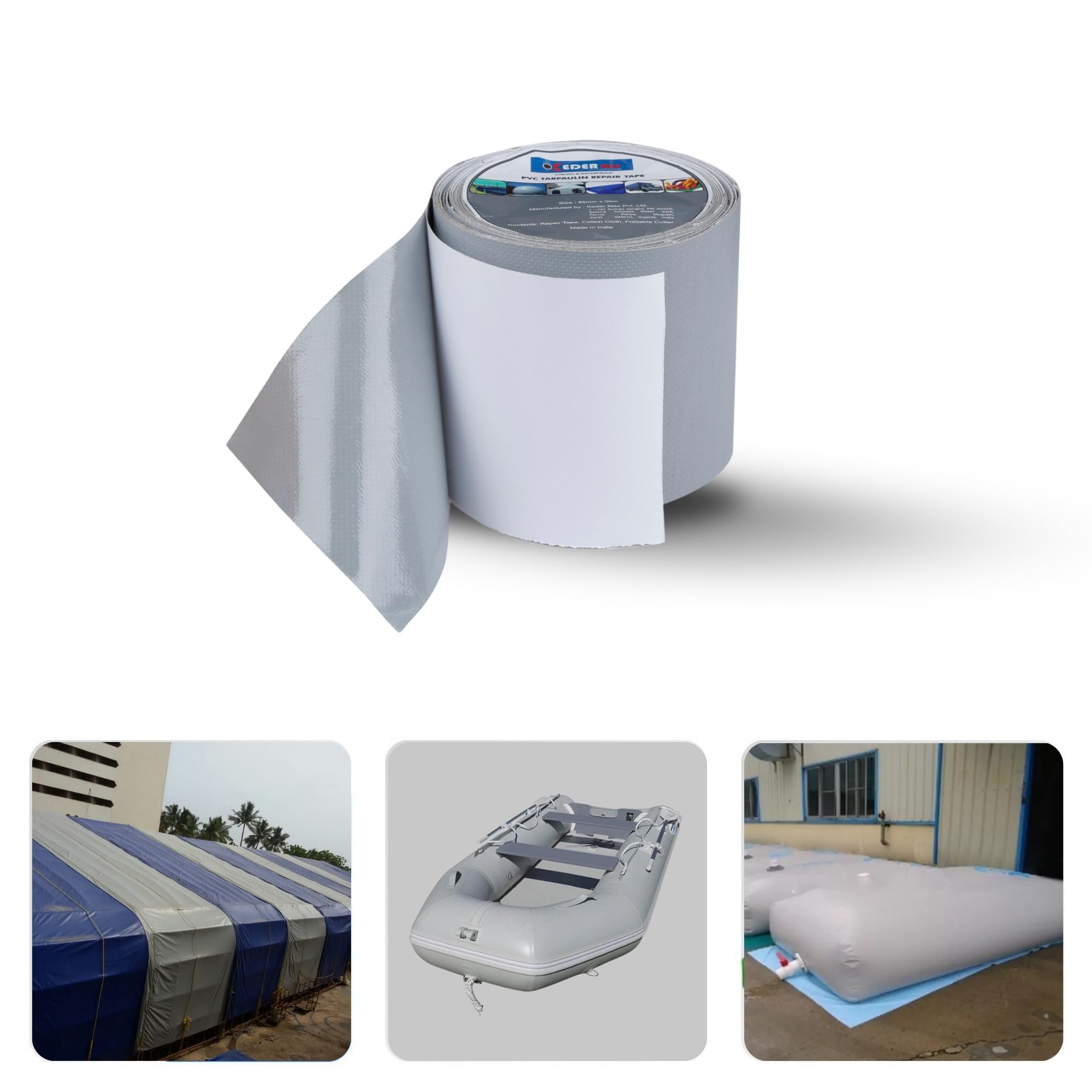 KEDER MAX PVC Tarpaulin Repair Tape for Quick Fixes | Self-adhesive and Waterproof | Best for Tarpaulin Repair, Pond lining, Fish tank, and Truck cover (9.5cm x 5m, length, Grey) (B0D1Y8Z7ST) Amazon Price History, Amazon Price Tracker