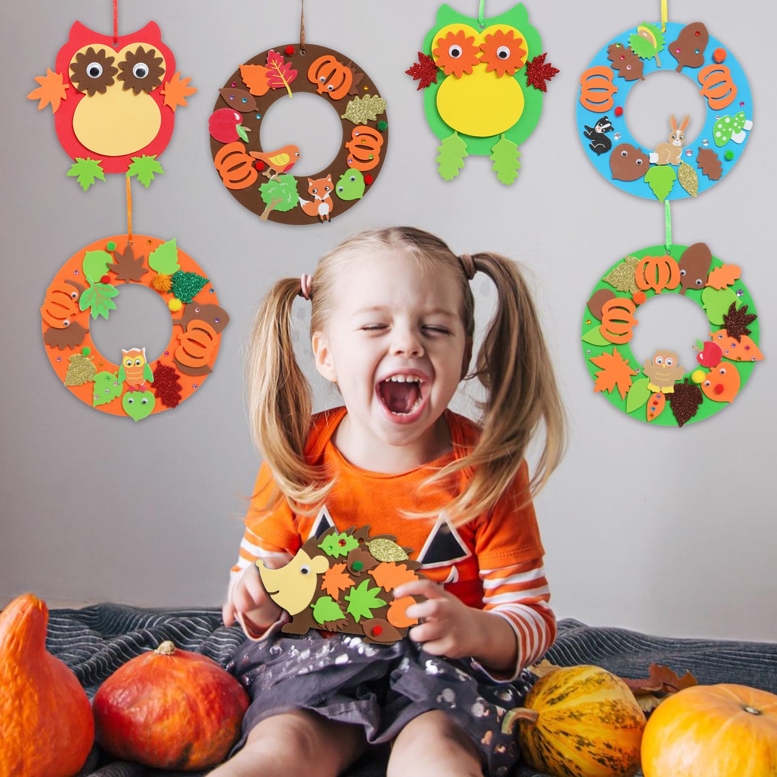 305pcs Kit De Guirlandes Couronnes Porte D'Automne Suspendue Forme Hérisson Feuille D'Érable Citrouille Hibou Avec Ruban Décoration Intérieur Extérieur Pour Automne Halloween Fête Thanksgiving Baptême