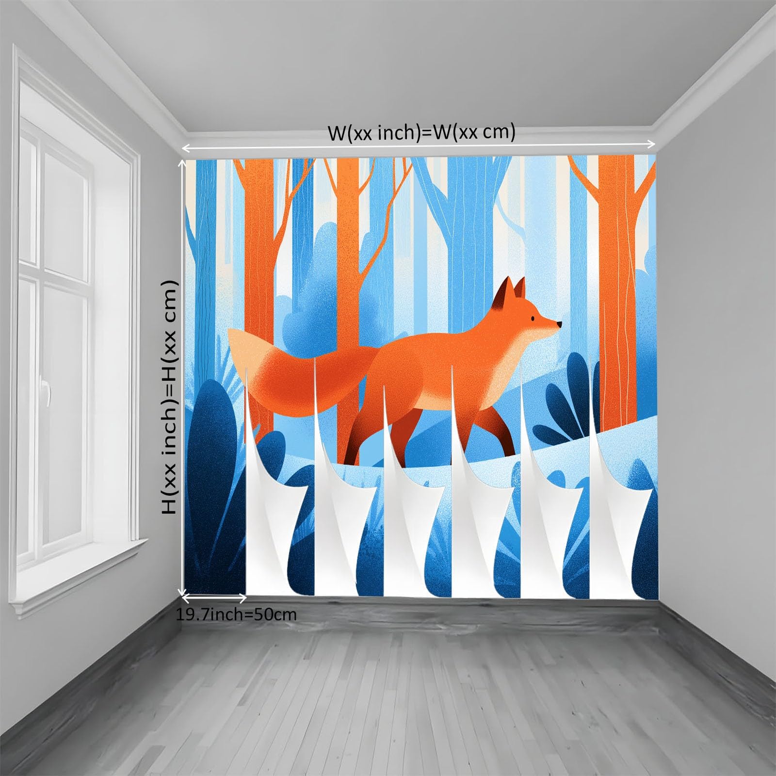 Animaux De Bande Dessinée Renard De La Forêt Murale Photo Papier Peint 350 x 256 cm Intissé Tableaux Poster Mural Tapisserie, Bleu Papier Peint Panoramique Salon Maison Décorative Tenture Appartement