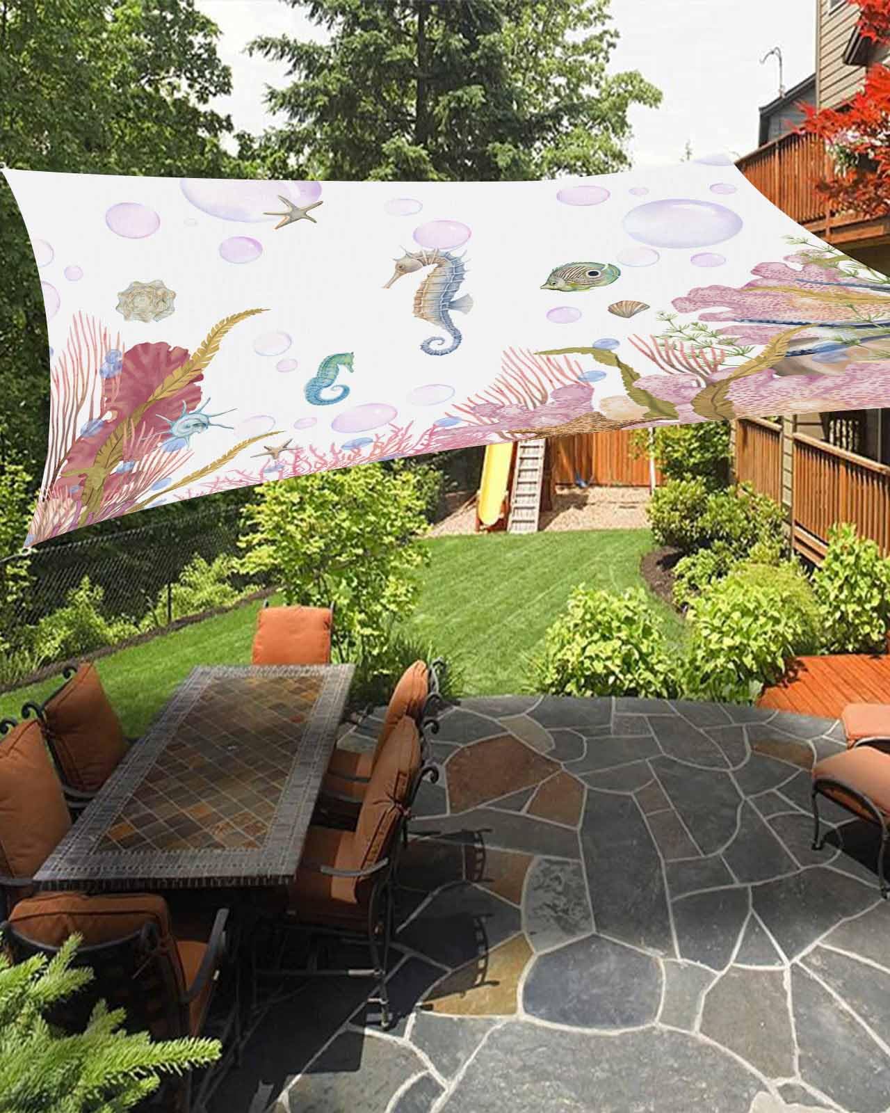 Boanket Sun Shade Sail 14' x 18', Pink Coastal Large Heavy Duty Outdoor Shades Sun Screen, Summer Beach Nautical Coral Seaside Shade Cloth for Patio Deck Terrace Garden Lawns Beach Backyard